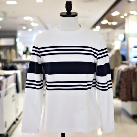 남성 가로배색 라운드넥 긴팔티셔츠