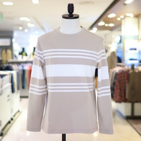 남성 가로배색 라운드넥 긴팔티셔츠