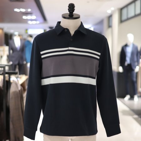 트레몰로 남성 가로배색 긴팔 카라티셔츠