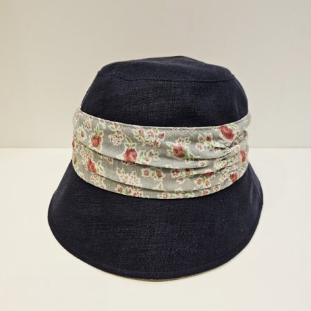 BK포인트플라워 린넨 벙거지모자