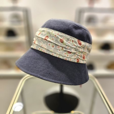 BK포인트플라워 린넨 벙거지모자