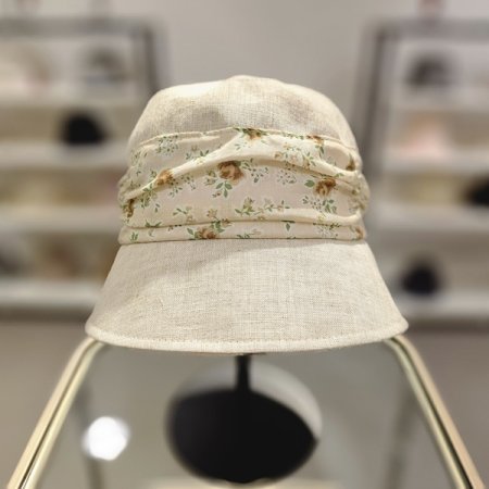 BE포인트플라워 린넨 벙거지모자