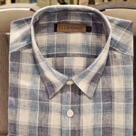 LINEN BLEND블루체크셔츠
