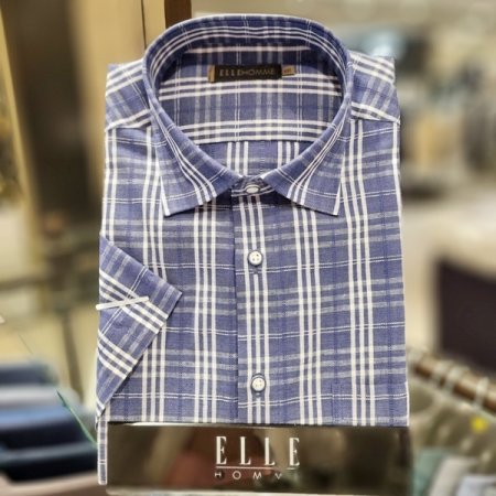 LINEN BLEND 체크반팔셔츠