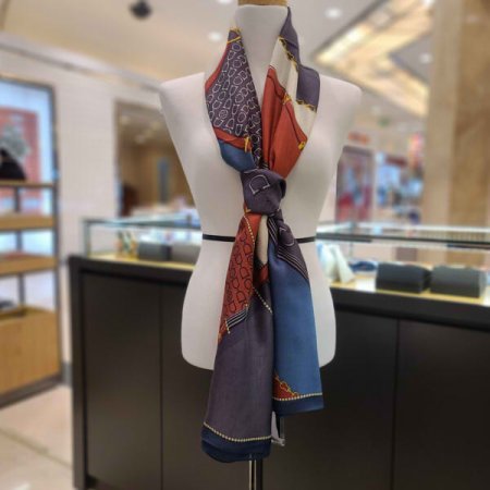 클래식 나염 롱 실크 스카프