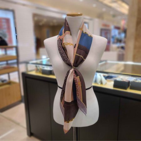 클래식 나염 롱 실크 스카프