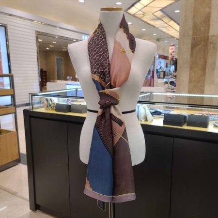 클래식 나염 롱 실크 스카프