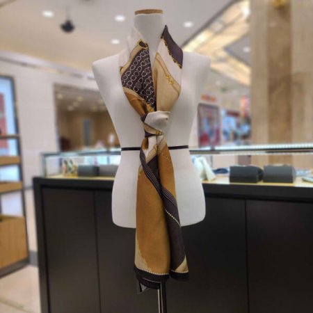 클래식 나염 롱 실크 스카프