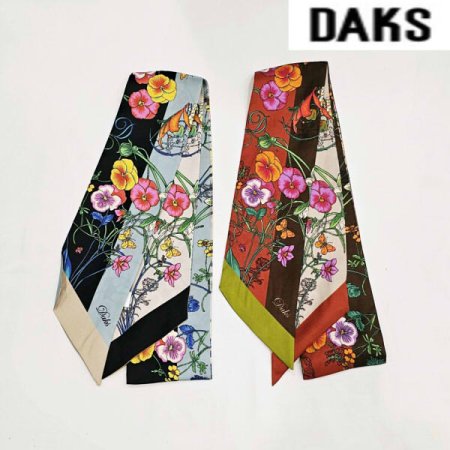 투톤 플라워 양면 실크 스키니 스카프