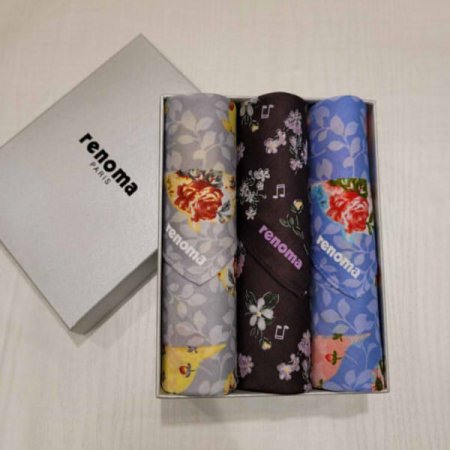레노마 남녀3매 나염 면 손수건세트