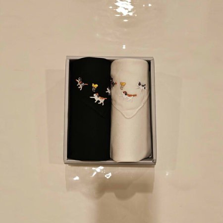 레노마 남녀2매 수입 솔리드 자수손수건세트