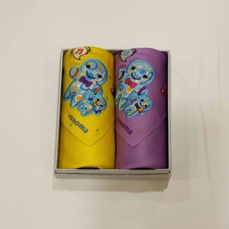 레노마 남녀2매솔리드 엠보자수 손수건 세트