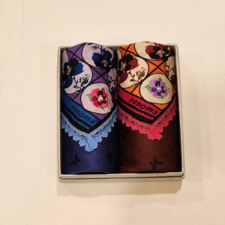 레노마 남녀2매 큐빅 레이스 손수건 세트