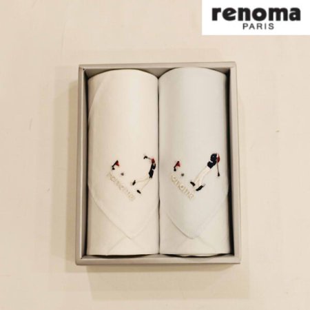 레노마 남녀2매 수입 자수 손수건 세트
