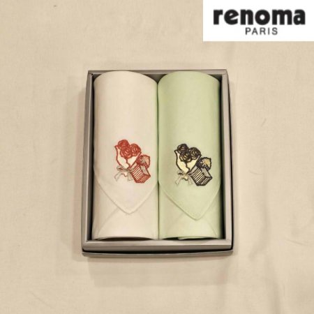 레노마 남녀2매 수입 자수 손수건 세트