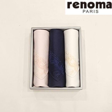 레노마 남녀3매 수입 자수 손수건 세트