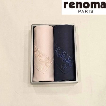 레노마 남녀2매 수입 자수 손수건 세트