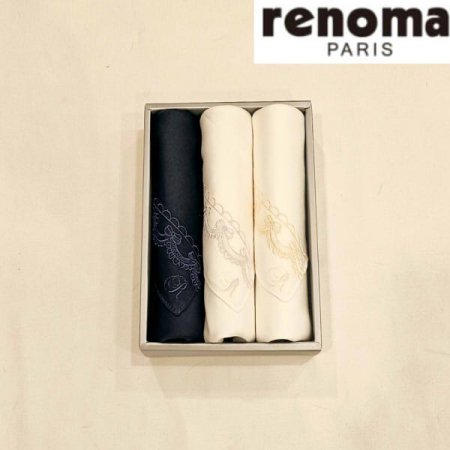 레노마 남녀3매수입 자수 손수건 세트