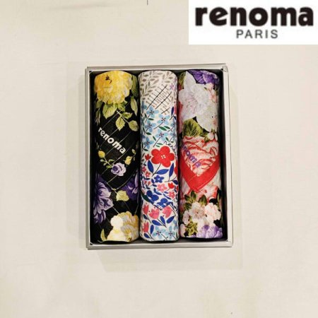 레노마 나염 플라워 3매 손수건 세트