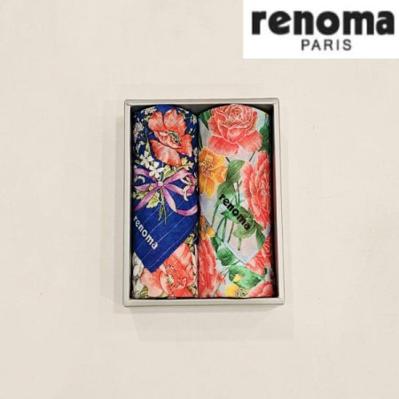 레노마 남녀2매 플라워 나염 손수건 세트