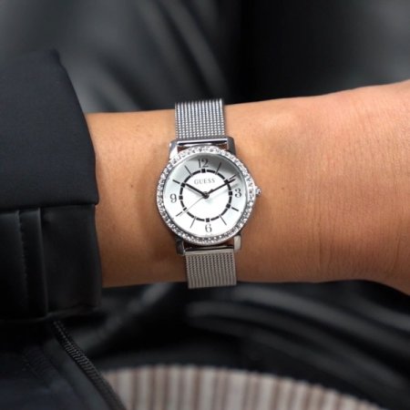 실버 크리스털 멜로디 여성시계