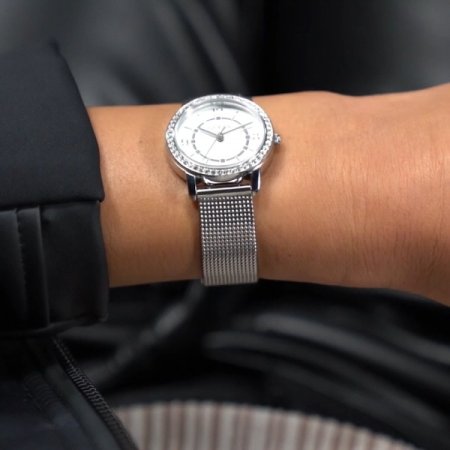 실버 크리스털 멜로디 여성시계