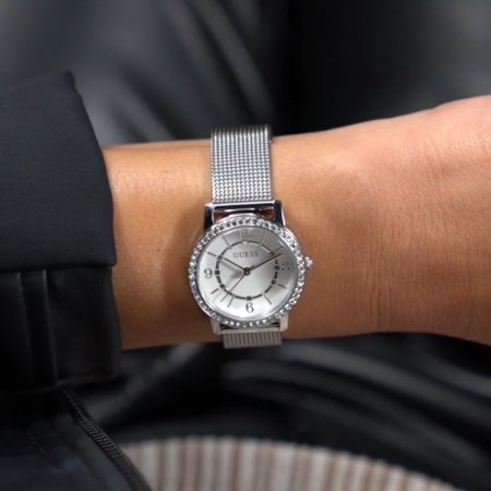 실버 크리스털 멜로디 여성시계