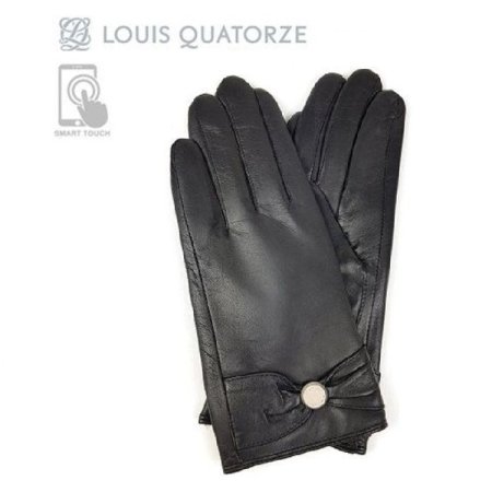 원형 장식 리본 여 가죽 장갑