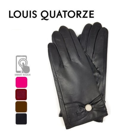 원형 장식 리본 여 가죽 장갑