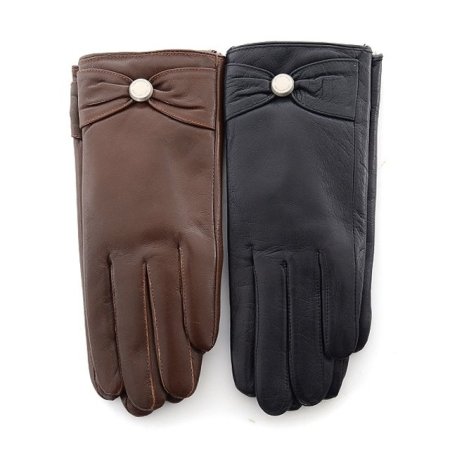 원형 장식 리본 여 가죽 장갑