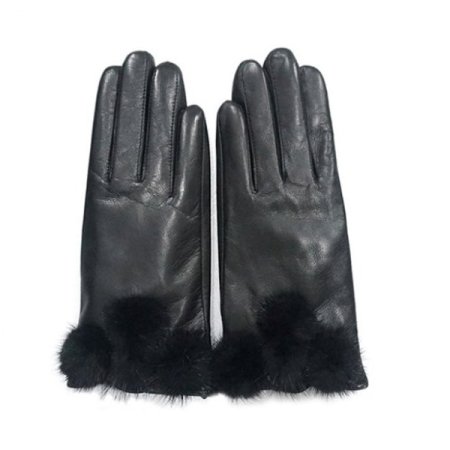 손목 밍크 방울 포인트 여 가죽 장갑