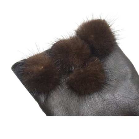 손목 밍크 방울 포인트 여 가죽 장갑