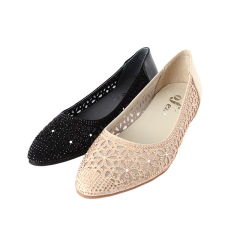 여성 큐빅 망사 플랫 슈즈