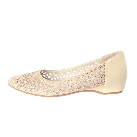 여성 큐빅 망사 플랫 슈즈