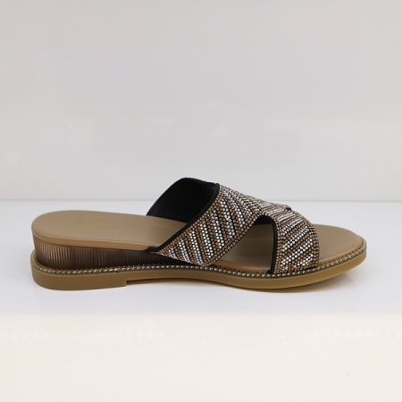 여성 4CM 고무창 큐빅샌들 블랙