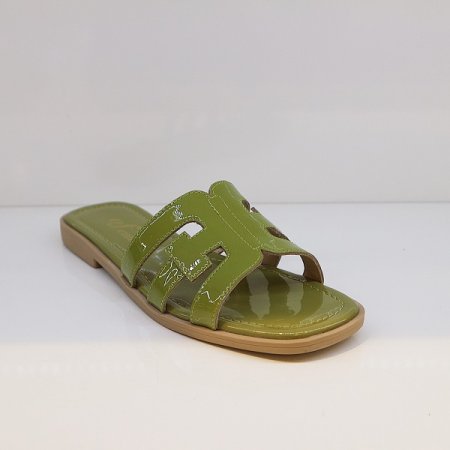여성 발편한 에나멜 샌들 그린