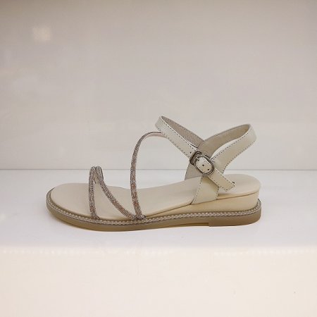 여성 발편한 큐빅 라인 샌들 아이보리