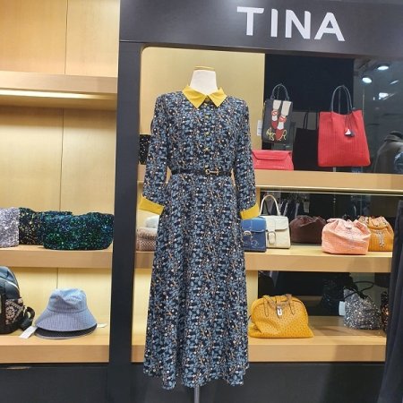 프린트 배색 원피스