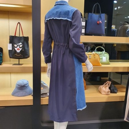 르렌치청배색 원피스