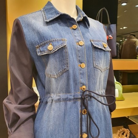 르렌치청배색 원피스