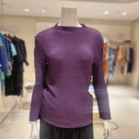 하이넥 와플블라우스