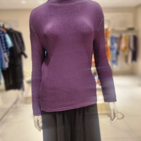 하이넥 와플블라우스