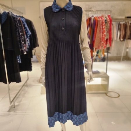 피터팬카라 프린트배색 원피스