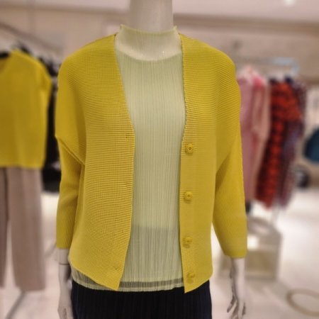 와플주름 V넥가디건