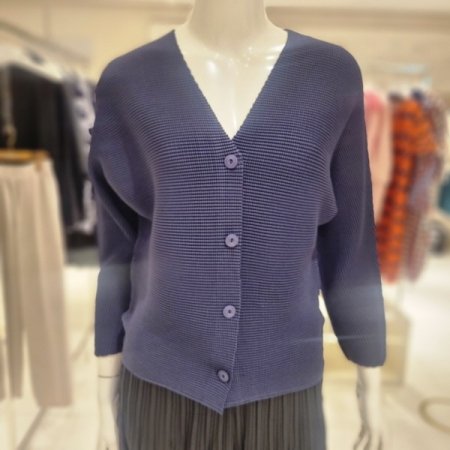 와플주름 V넥가디건