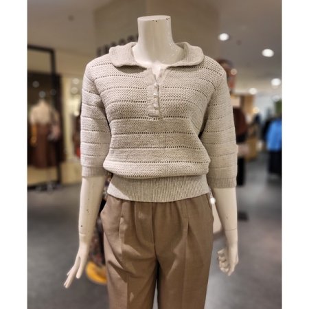 진주 단추 니트 티셔츠