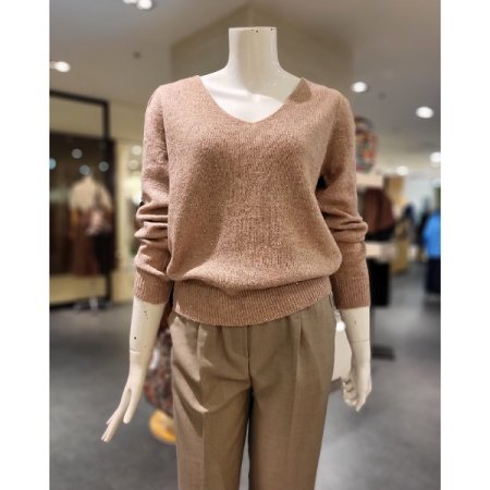 V넥 펄 니트 티셔츠