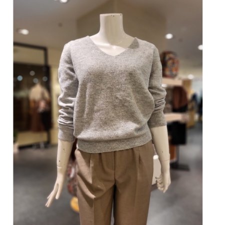 V넥 펄 니트 티셔츠