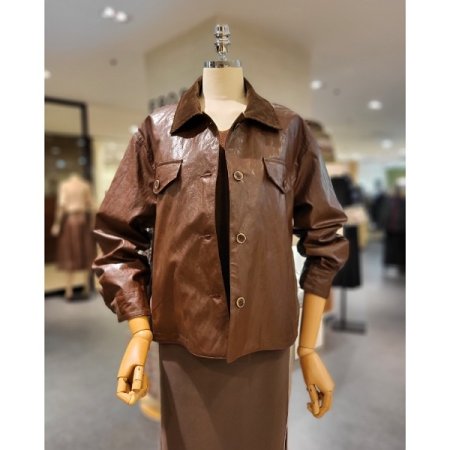 카라 배색 에코 가죽 점퍼