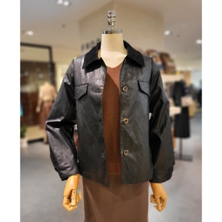 카라 배색 에코 가죽 점퍼